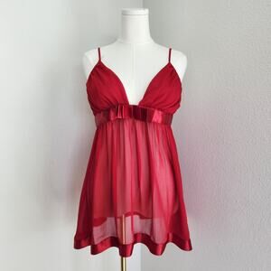 Y2K Vintage Red Babydoll Lingerie Nightie Chiffon Slip Dress Satin Bow L